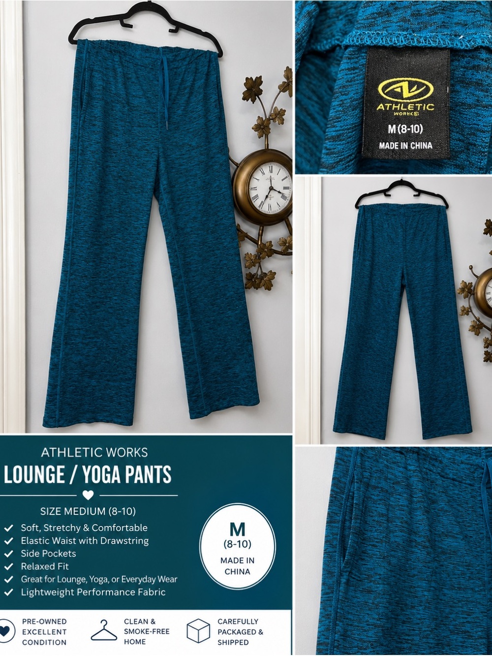 NEW Athletic Works Teal Marled Lounge Track Pants M/L